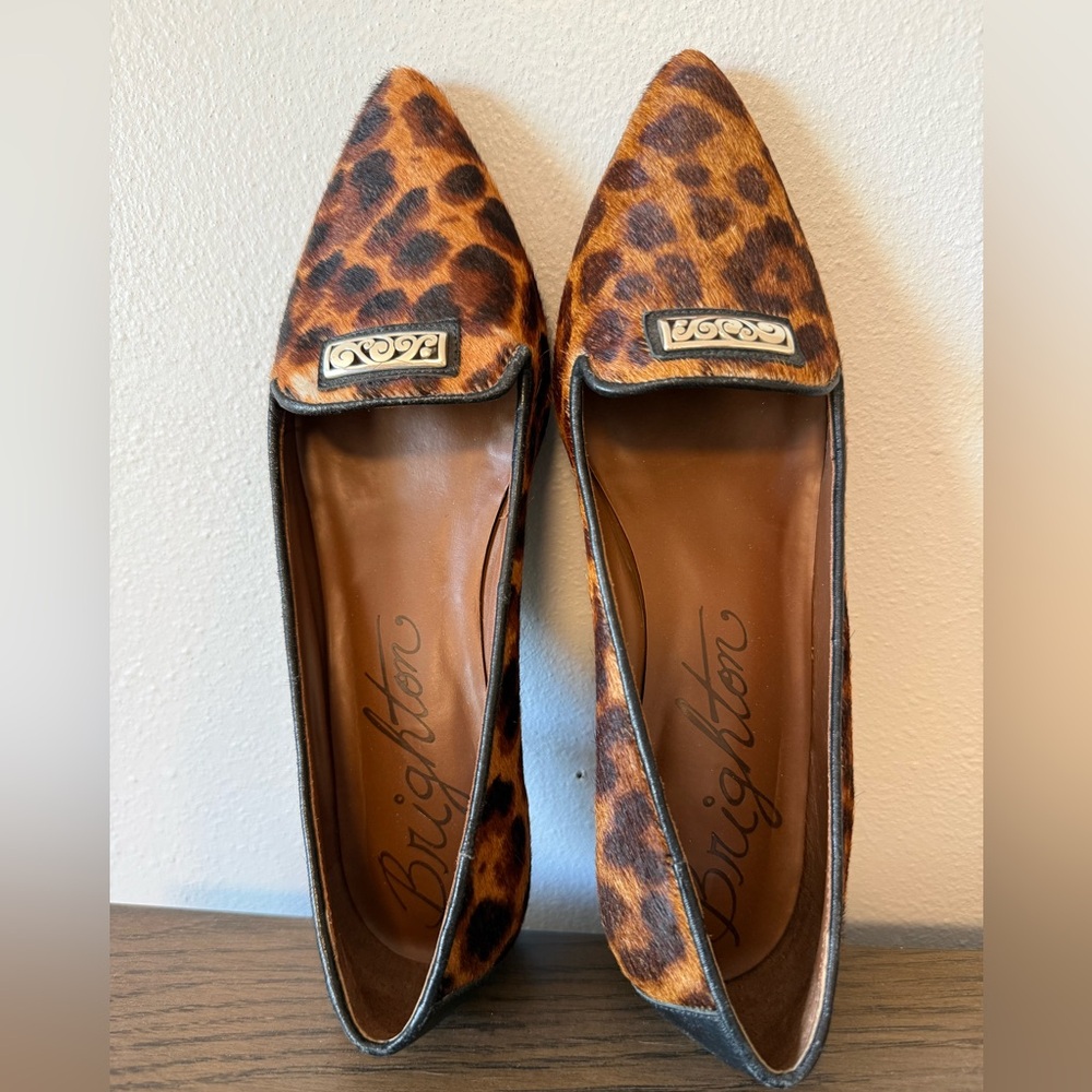 Brighton Leopard-Print Pointed Toe Flats in Brown and Black